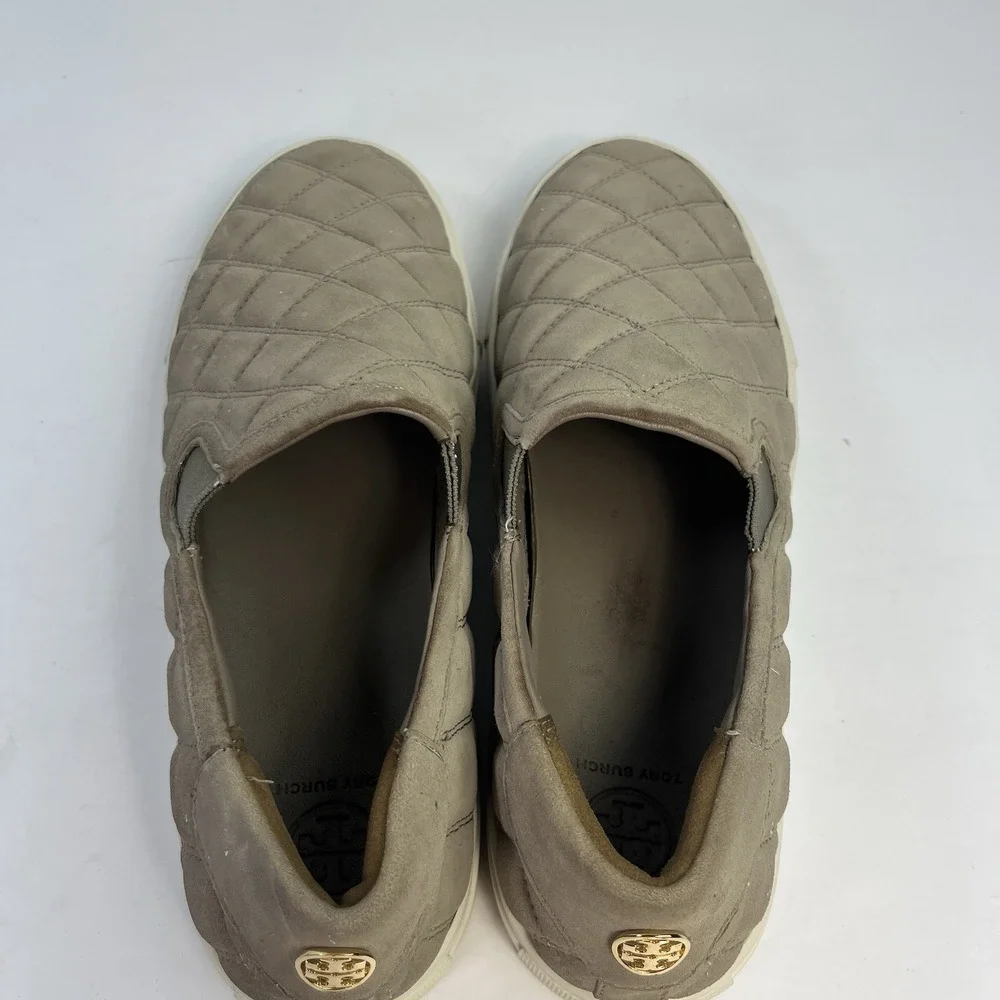 Tory Burch Shoes Womens 9M Jesse Slip On Shoes Quilted Grey Suede Casual